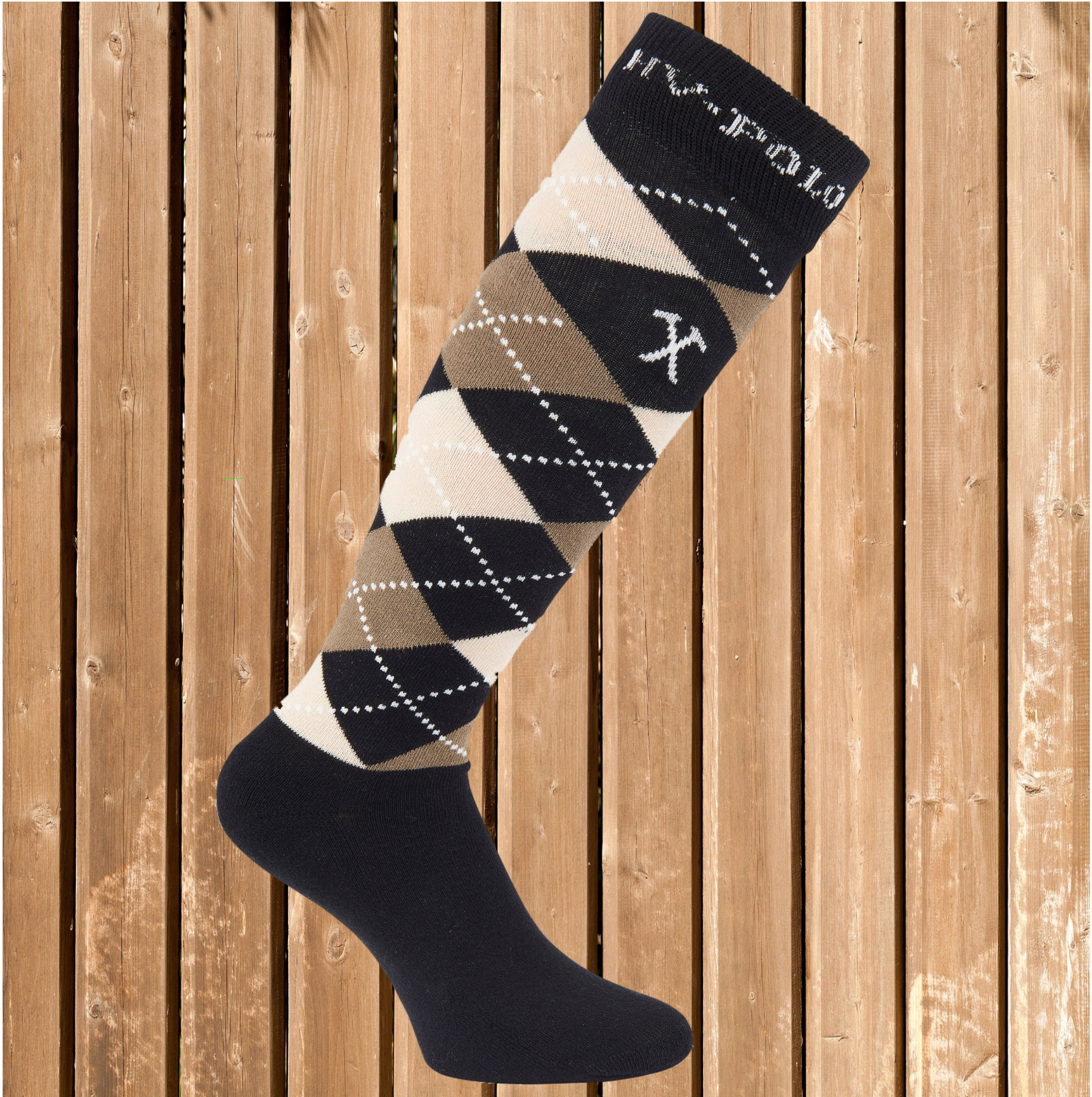 HV Polo Socken Argyle, Karo Design, Reitsocken, black-taupe